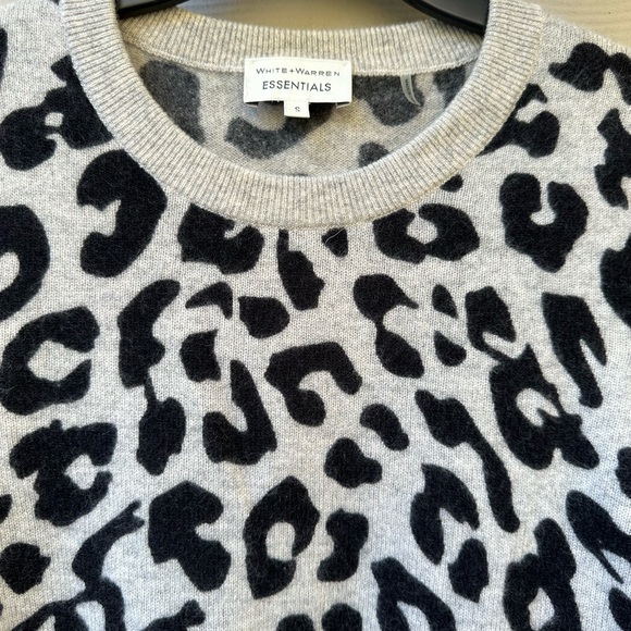 White + Warren Gray Animal Print 100% Cashmere Sweater Womens Size Small - Picture 4 of 9